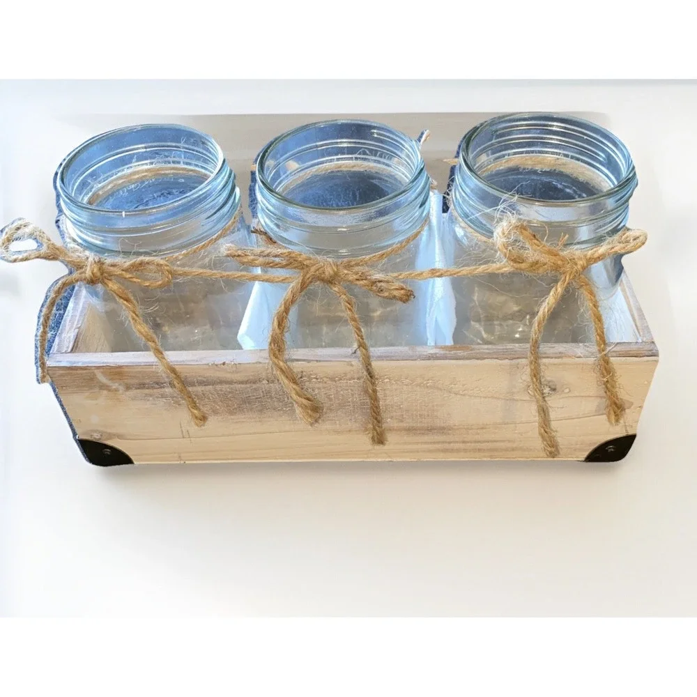 White Rustic Wood Mason Jar Centerpice‎ For Home Wedding Storage Decoration